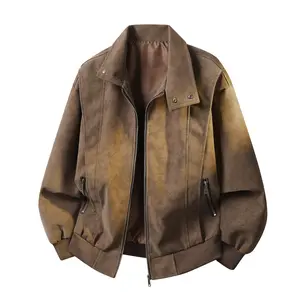 Gihuo Men's Lightweight Suede Jacket, Zipper Closure, Functional Pockets