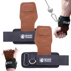Weight Lifting Straps with D Rings, Leather Palm Grip Wrist Cuffs, 7mm Neoprene Wrist Support for Cable Machines & lifting Training outdoorfun
