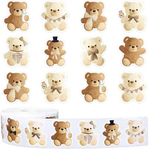 Cartoon Animal Bear Stickers Roll, Birthday Party Gift Supplies, Multi-Design Sealing Labels, Perfect for Parties and Gifts