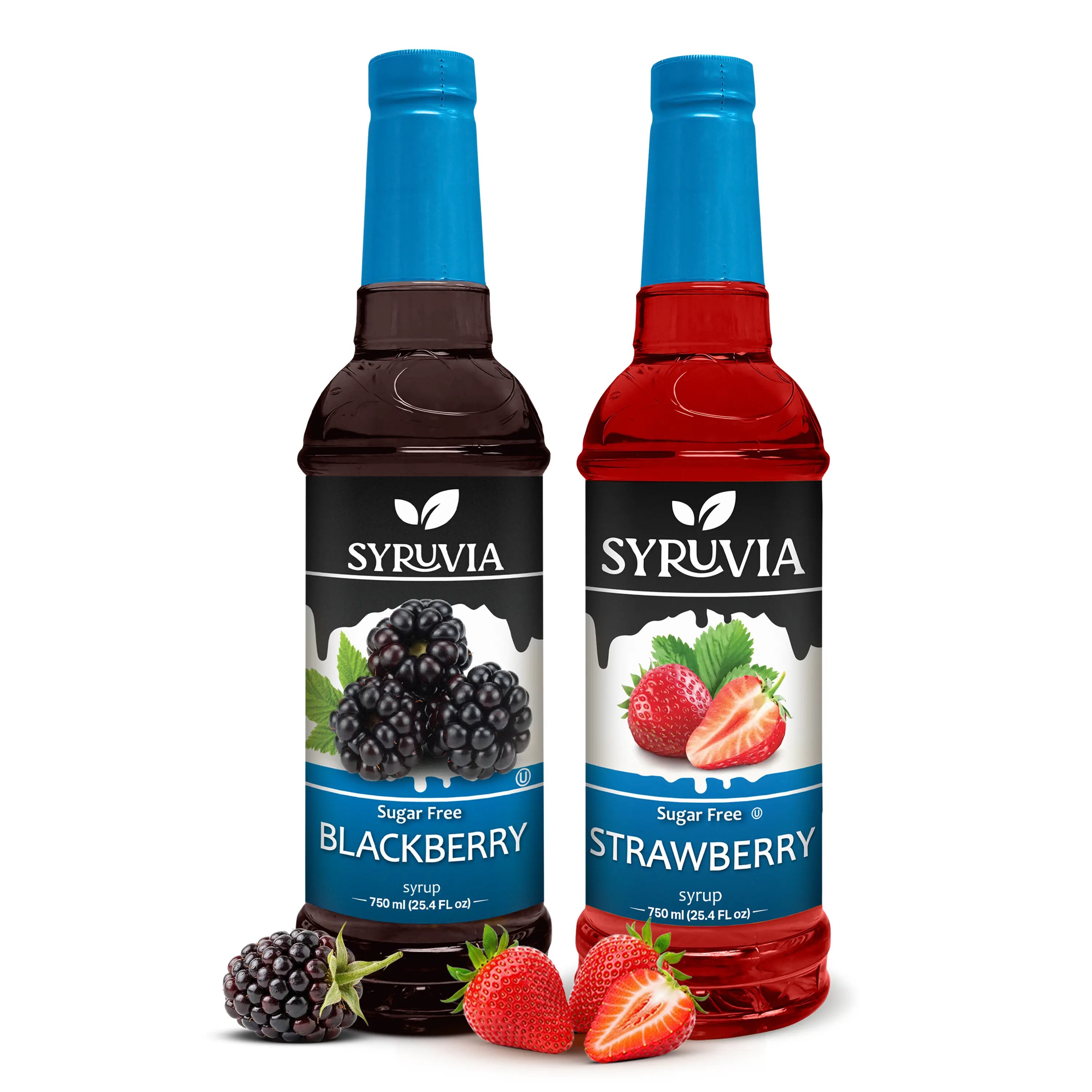 Syruvia Sugar-Free Gluten-Free Fruit Syrup Variety Pack - Blackberry & Strawberry Flavors - 25.4 fl oz 2-Pack for Cocktails, Mocktails, Party, Home Use, Beverage Preparation