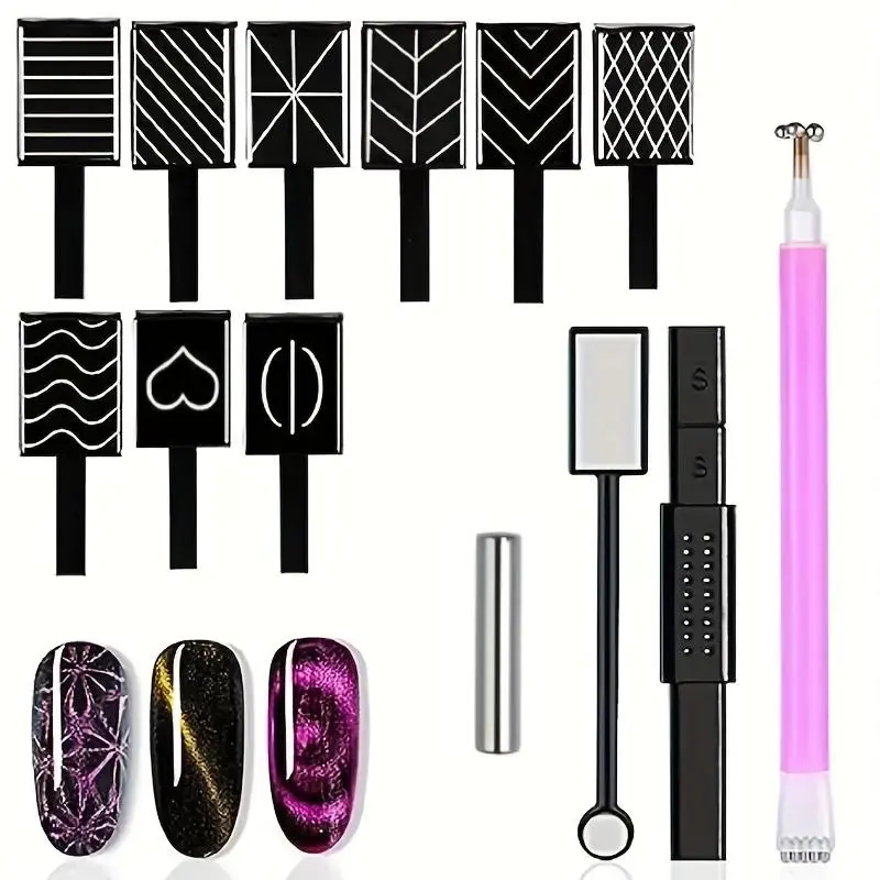 13-Piece Nail Polish & Gel Magnet Set, Nail Art Set, Nail Design Kit, Complete Salon Kit for Cat Eye French Manicure, Professional Beauty Tools for Salons & Home Use
