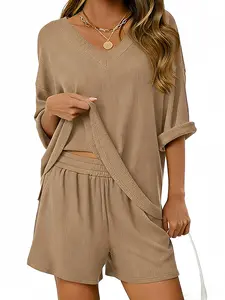 Women's Sports Two-Piece Set, Summer Short Sleeve T-Shirt and Pants, Loose Jogging Training Outfit, Home Fitness Loungewear Pajamas Set