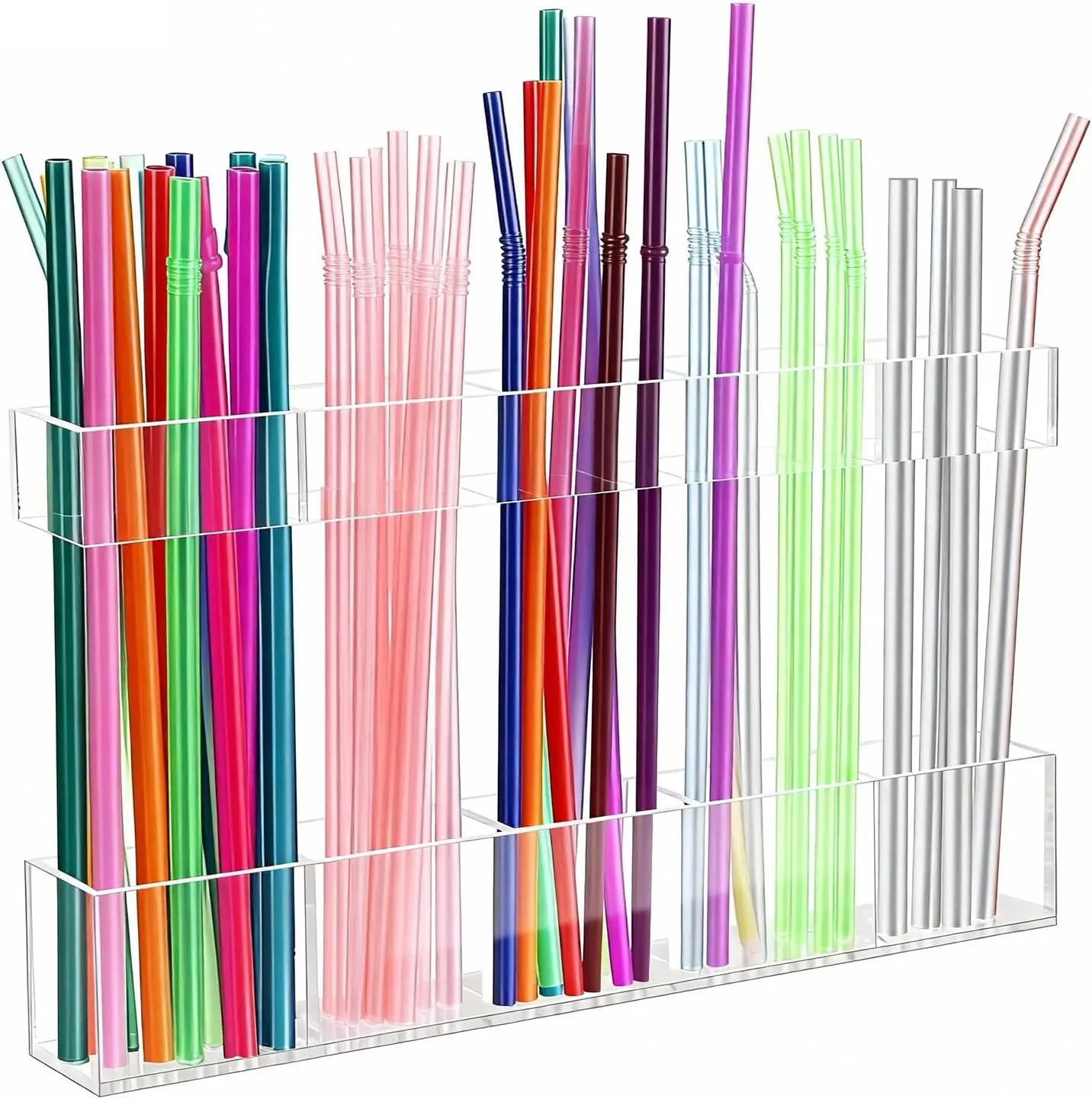 Straw Holder for Cabinet Door, Straw Organizer for Cabinet Door Kitchen Gadgets, Reusable Peel and Stick Straw Dispenser Storage Solutions, 9.8” Adjustable Acrylic Straws Organizer with Ultra Sticky Adhesive Strips, Utensil Storage for Kitchen Cupboard