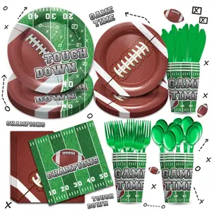 168pcs Football Theme Party Supplies Kit (24 Guests), Game Day Disposable Tableware Set, Tailgate/ Fall Sports Party Decorations, Football Plates, Cups, Napkins, Knives, Forks for Game Day Decorations, Tailgate Party