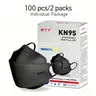 GTT Black KN95 Protective Masks, 100-Pack Individually Wrapped Hygienic Packaging Ear Loop - 4-Layer Non-Woven Filters, 3D Fish Shape, Leak-Proof, Portable, Single-Use for Daily Adults - Lightweight, Ergonomic (2-Pack Option for Crowded Shopping Malls)