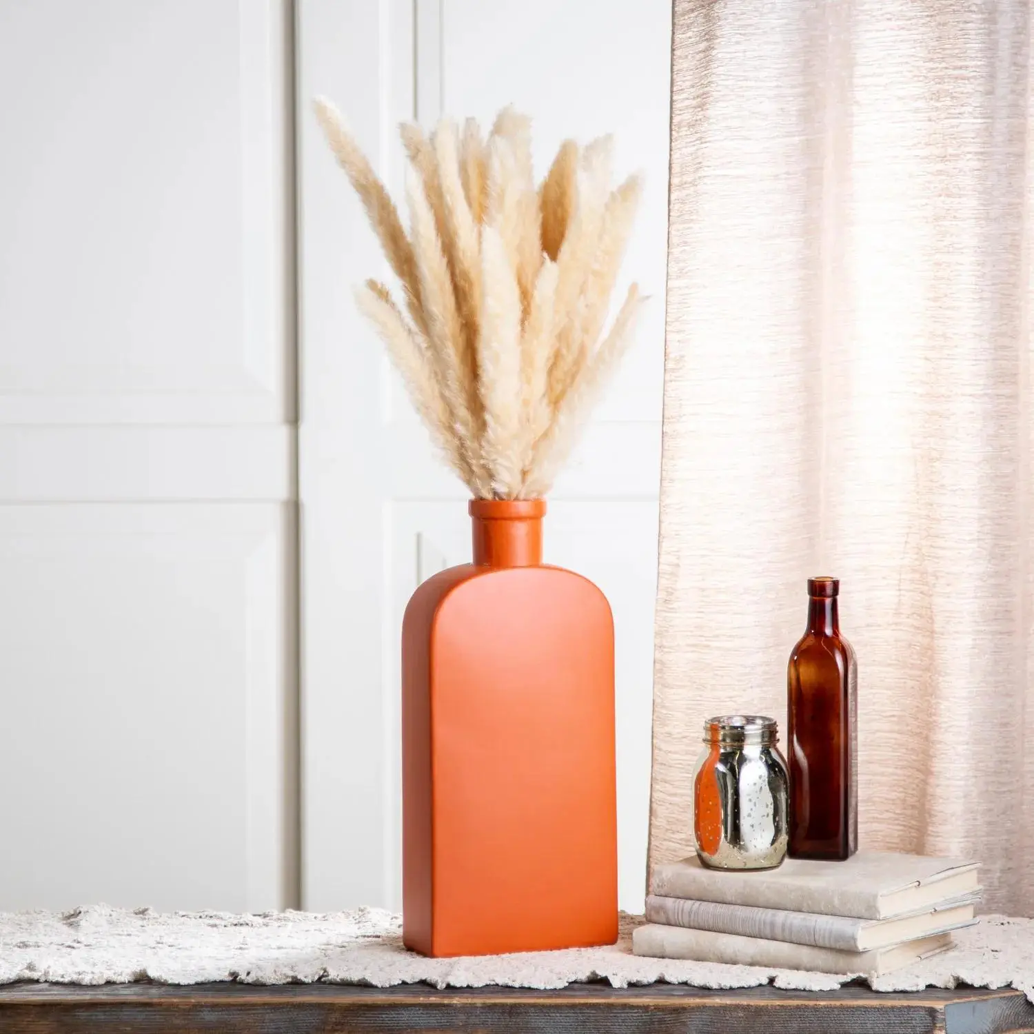 Large Burnt Orange Ceramic Vases - 6 Pc.
