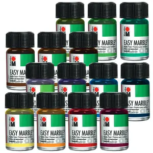 Marabu Easy Marble Paint for Effortless Hydro Dipping & Water Marble Painting - 15 ml Bottles - Quick Drying Marbling Paint for Kids and Adults - 70 Color Options