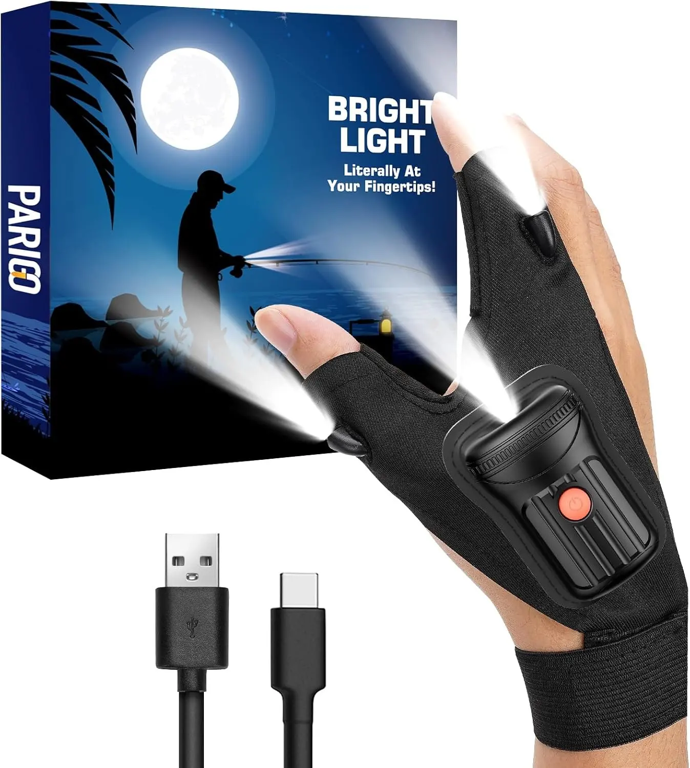 PARIGO Rechargeable LED Flashlight Gloves for Men Stocking Stuffers Adults