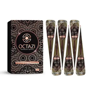 OCTAZI - 100% Natural Herbal Henna Cones – Instant No-Mess Temporary Tattoo Kit | Organic Handmade Maroon Mehndi for Bridal & DIY Body Art | Easy Stencil Henna for Women & Girls