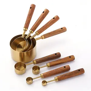 Gold and Wood Measuring Cups & Spoons Set