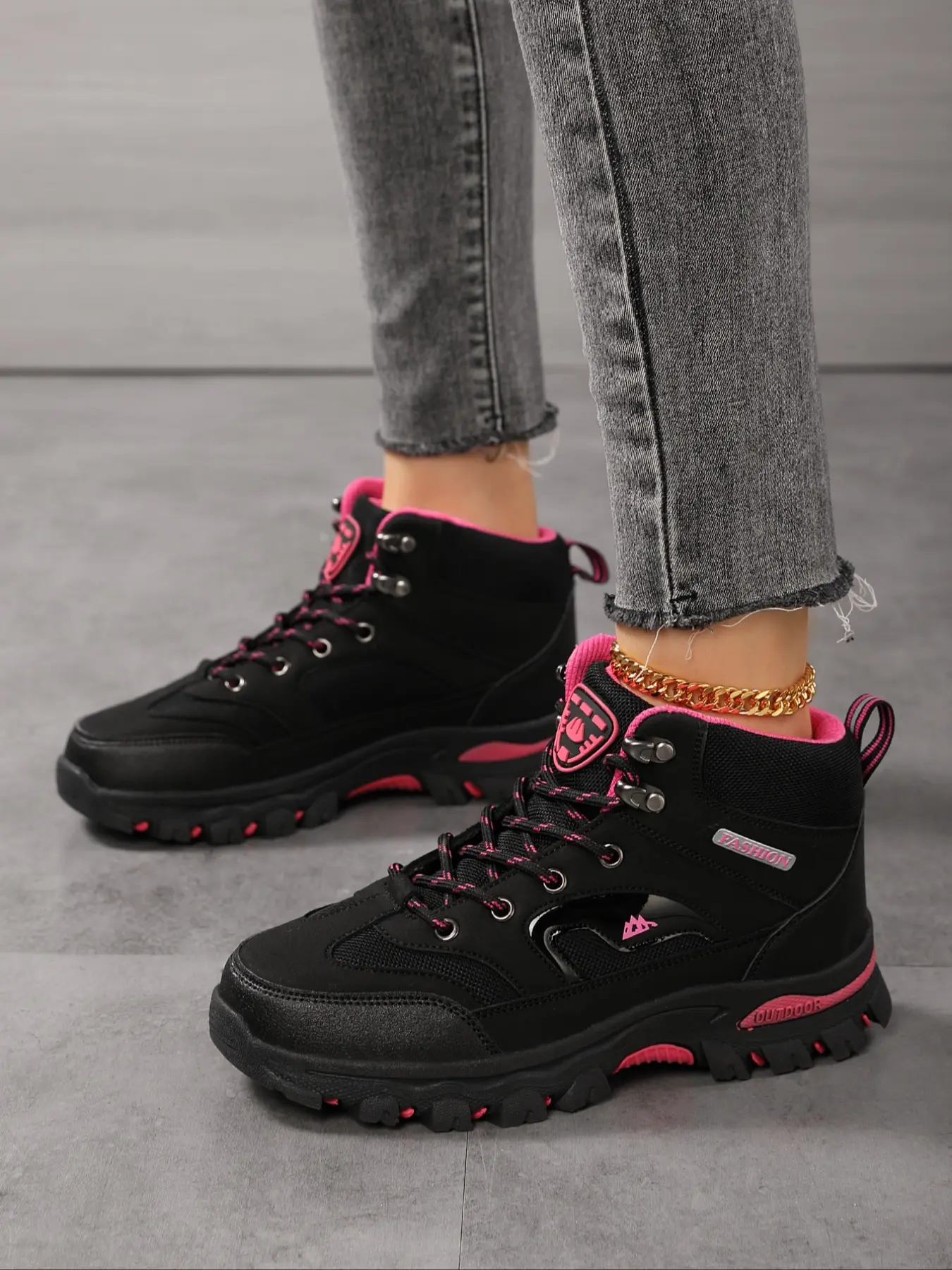 Women's Fashion Hiking Shoes, Trekking Shoes, Waterproof Walking Shoes, Windproof Waterproof Outdoor Sports Sneakers, Durable High Top Casual Footwear for Daily Wear, Outdoor Hiking Boots