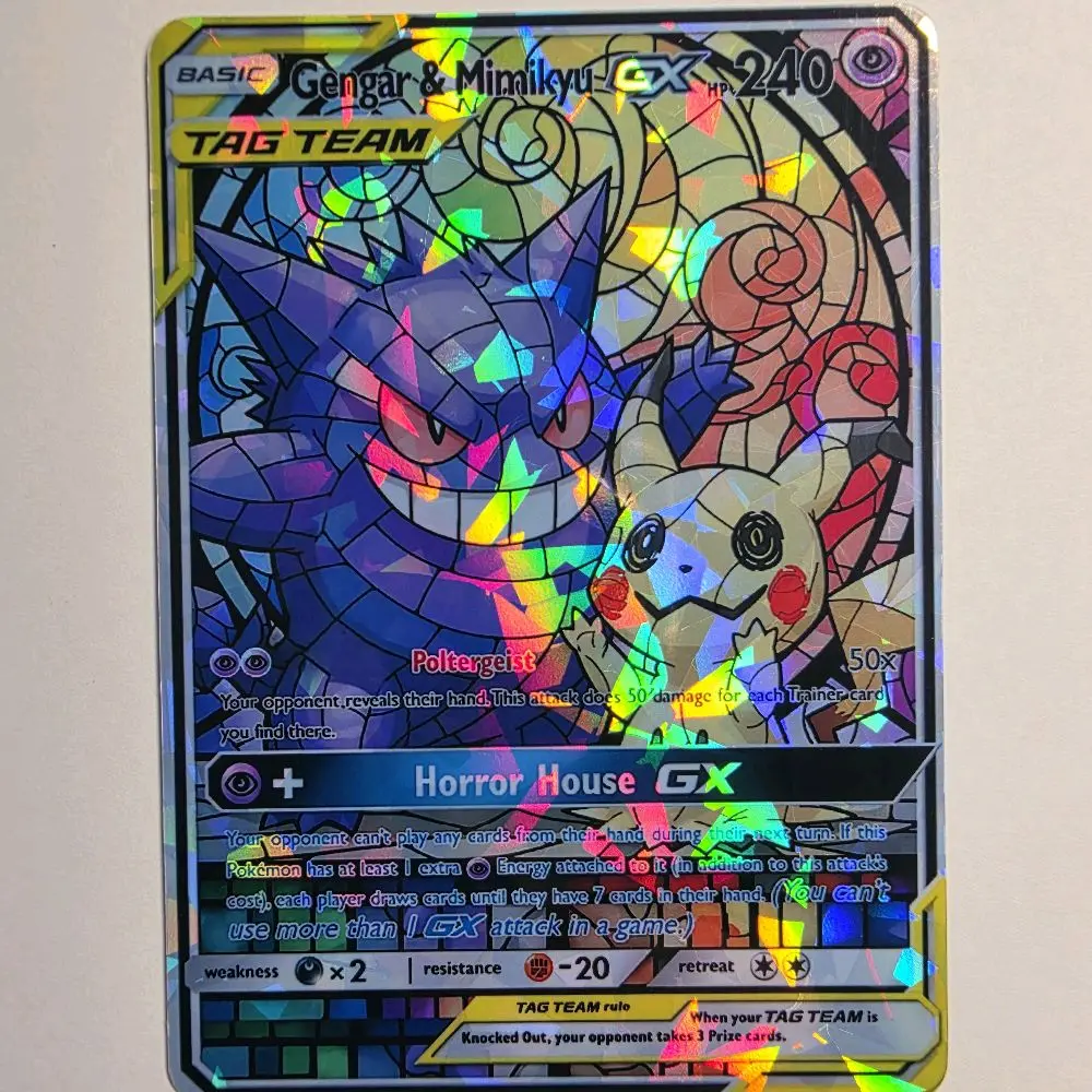 Gengar & Mimikyu GX Tag Team Custom Card | Shattered Glass / Star Textured  / Hypno Swirl - TikTok Shop