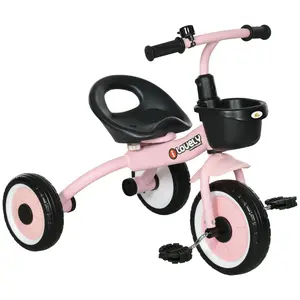 Qaba Toddler Tricycle for 2-5 Years Old with Adjustable Seat, Kids Trike, Toddler Bike with Basket, Bell, Handlebar Grips