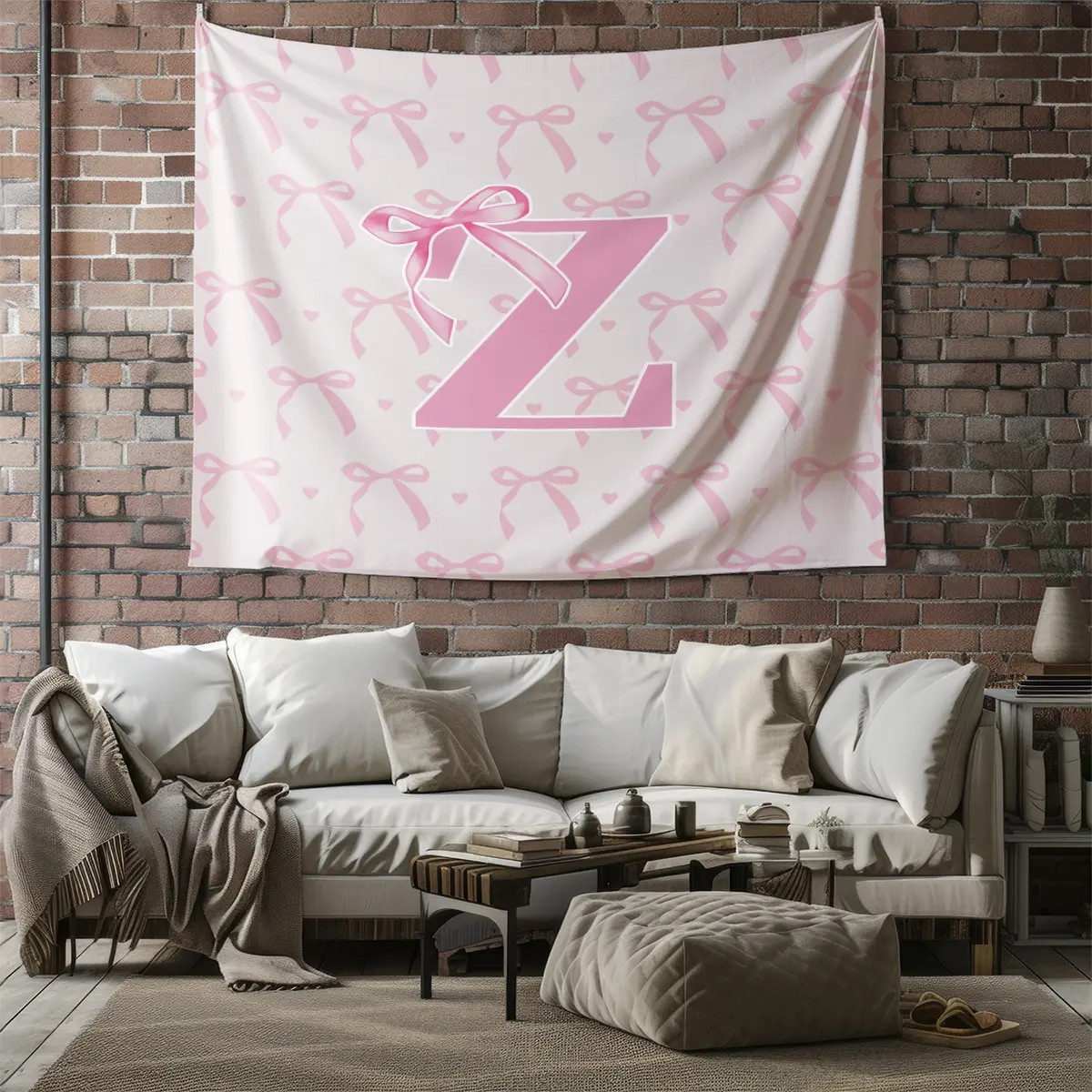 Pink Bow Heart Wall Tapestry, Custom Initial Sweet Print, Soft Decorative, Ideal for Girls Bedroom Living Room Wall Decor Pink Bow Heart Wall Tapestry, Custom Initial Sweet Print, Soft Decorative, Ideal for Girls Bedroom Living Room Wall Decor