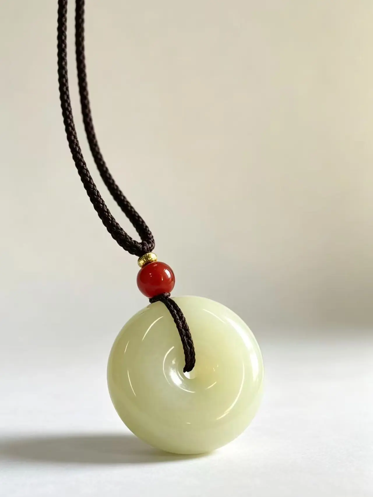 Pure White Translucent Shiny Peace Charm Pendant - Smooth Round Polished Finish Rare Stone Carving Collectible - Unisex Cultural Rarities Perfect Specimen