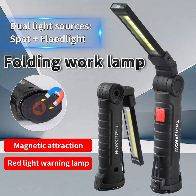 Rechargeable LED working lamp, emergency lamp, lighting lamp, magnetic base flashlight, with 5 rechargeable modes, capable of 360-degree rotation, suitable for outdoor barbecues, garages, camping
