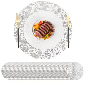 50 Pack Silver Disposable Round Placemats, 33cm 13 Inch Metallic Glitters Foil Thin Mesh Table Mats Pressed Foil Table Doilies Decor for Party Weddings Christmas Thanksgiving