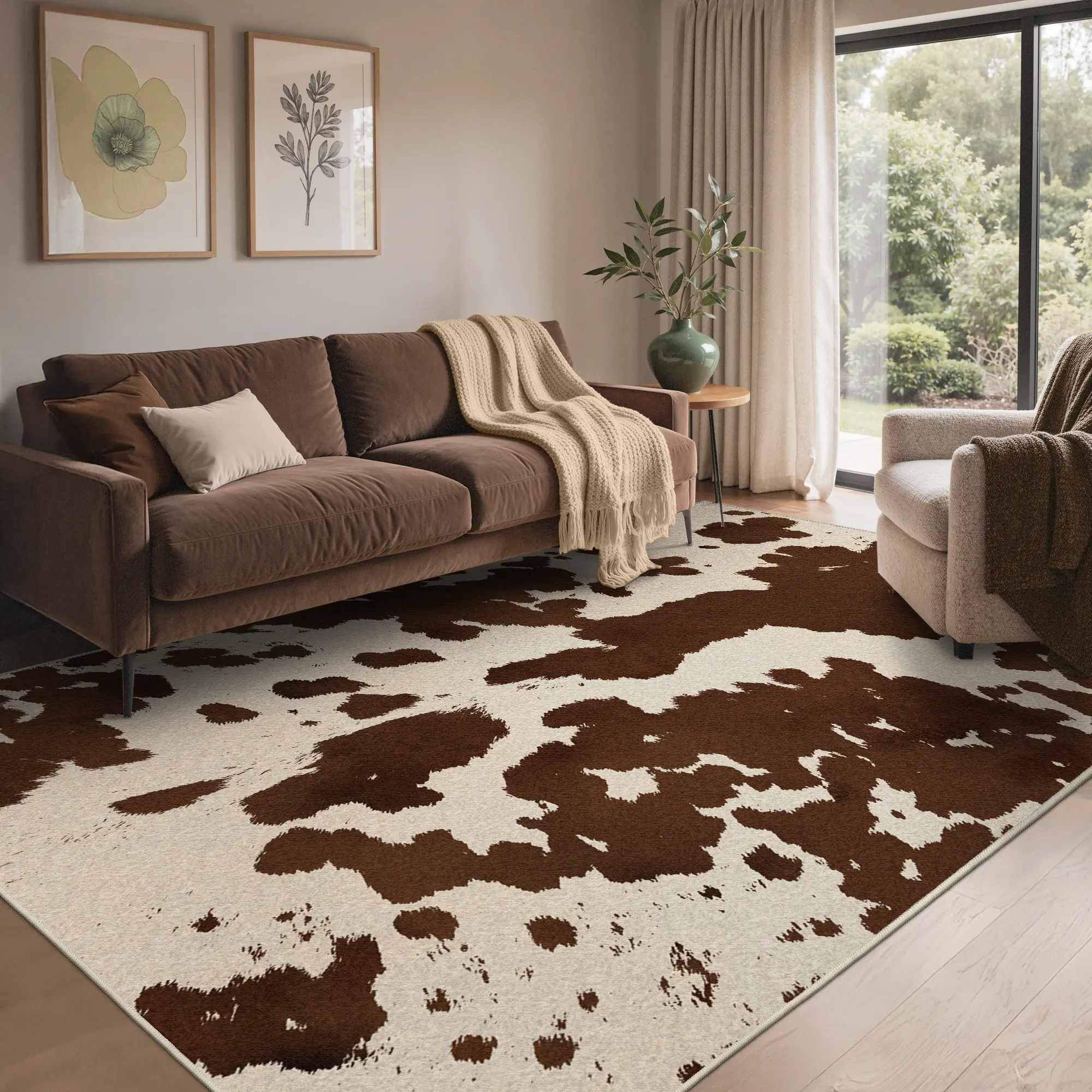 【Deals For You Days】GENIMO Modern Cowhide Print Area Rug, Soft Non-Slip Washable Carpet for Living Room Bedroom, Kid & Pet Friendly Faux Cow Skin Rug, Multi-Size Floor Mat for Home Decor, Easy Care Low Pile Accent Rug