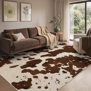 【Summervibes】GENIMO Modern Cowhide Print Area Rug, Soft Non-Slip Washable Carpet for Living Room Bedroom, Kid & Pet Friendly Faux Cow Skin Rug, Multi-Size Floor Mat for Home Decor, Easy Care Low Pile Accent Rug