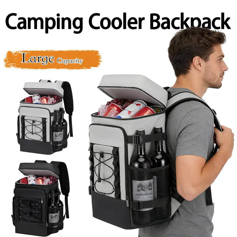 Adjustable Insulated Cooler Backpack, 12H Cooling Leakproof Cooler Bag with 24-Can Capacity, Built-in Bottle Opener & Holders, Portable Waterproof Backpack for Camping, Picnic, Beach, BBQ, Hiking & Outdoor Trips for Men Women