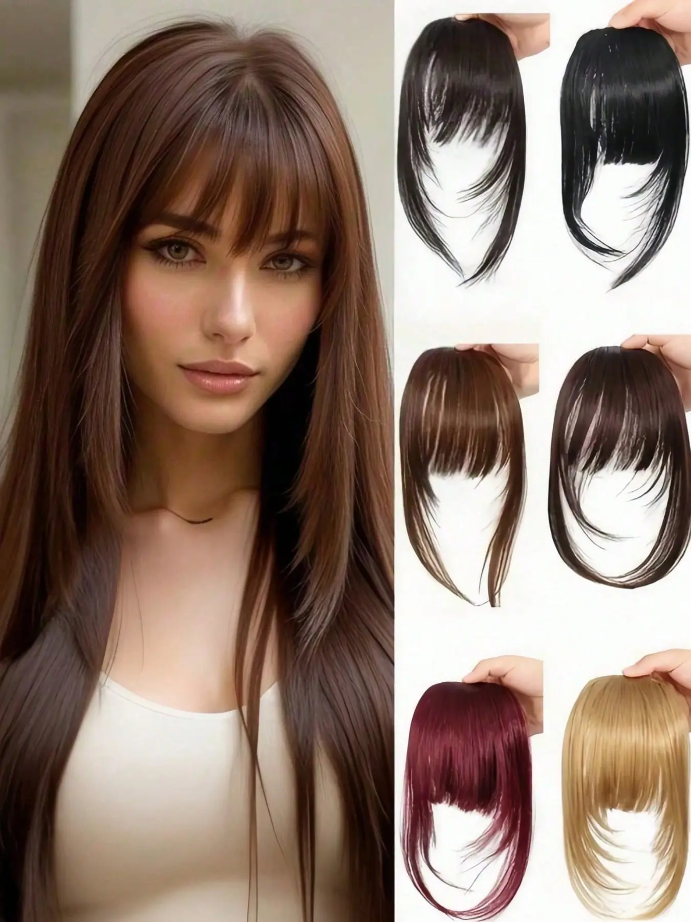 Clip-On Synthetic Bangs & Sideburns, Natural Invisible Seamless Air Bangs, Lightweight Daily Hair Piece for Women, 1pc Hair Extension, Synthetic Clip Hairpiece