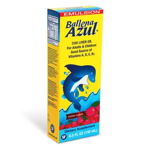 Ballena Azul COD Liver Oil for Adults & Children 6.5 FL OZ 192 mL Good Source of Vitamins A D E B1 Dietary Supplement Omega 3 Cherry Flavor