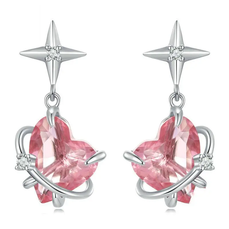 EAMTI 925 Sterling Silver Pink Love Cubic Zirconia Earrings Dainty Jewelry Gifts for Women Birthday/Anniversary Day/Valentine’s Day