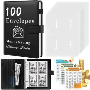 100 Envelopes Money Saving Challenge, A5 Budget Binder with Cash Envelopes & 3 Budgeting Planner Trackers to Save $5,050, 10,400, 500, Money Savings Challenge Book for Organizer, Black