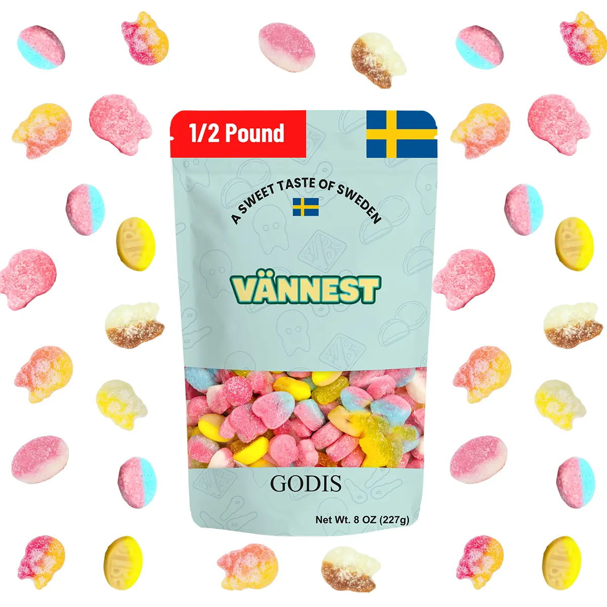 Bubs Swedish Candy - Mini Bubs Sweet Sour Mix 1/2 lb Vegan Gluten-Free Mixed Flavors