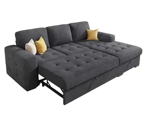 AMERLIFE Sleeper Sofa, Large Pull Out Sofa Bed with Storage & Thick Armrest, Tufted Sectional Couch for Living Room Apartment, Oversized Couch
