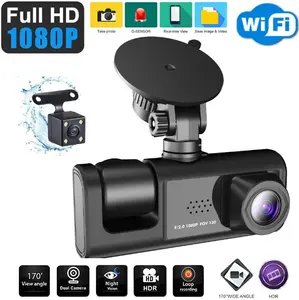 Dash Cam 3-Channel 2K+1080P 3.5" IPS Screen 175° Wide Angle Night Vision WDR 24H Parking Monitor with G-Sensor Loop Recording & 32GB Micro SD Card