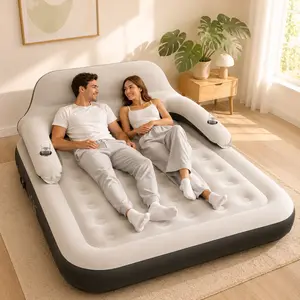 Luxury Inflatable Sofa Bed with Removable Headboard, Pillows & Cup Holders, Flocked Top, 226.8KG Capacity, Portable for Home, Guests & Gifting
