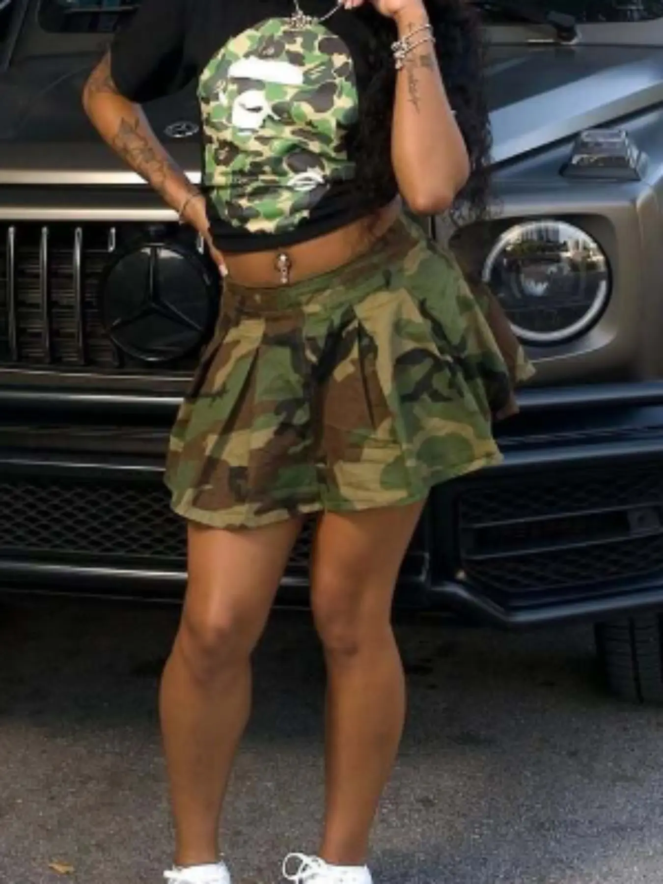 Summer New Vintage Military Camouflage High Waist Slim A-Line Short Skirt, Skirts with Shorts, Fashionable Trendy Casual Workwear Style, Versatile and Stylish