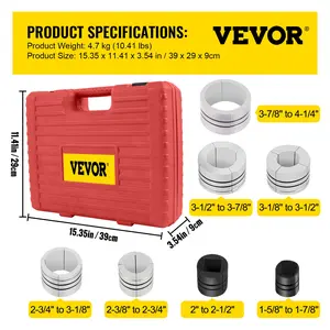 VEVOR Pipe Stretcher Kit, Exhaust Pipe Stretcher Kit 1-5/8 to 4-1/4, Exhaust Pipe Expander Kit for Tail Pipe Tube, Exhaust Pipe Expander Tool with Storing Case, 7 Pcs Pipe Expander, Exhaust Stretc