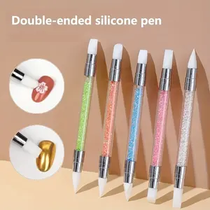 5Pcs Nail Art Sculpture Pen Dual Tipped Silicone Nail Tools Nail Art Acrylic Pen Silicone Brushes for Resin Nail Art Tools for Design Nail Foil Carving Drawing Effect Shaping Drawing Diy Kit