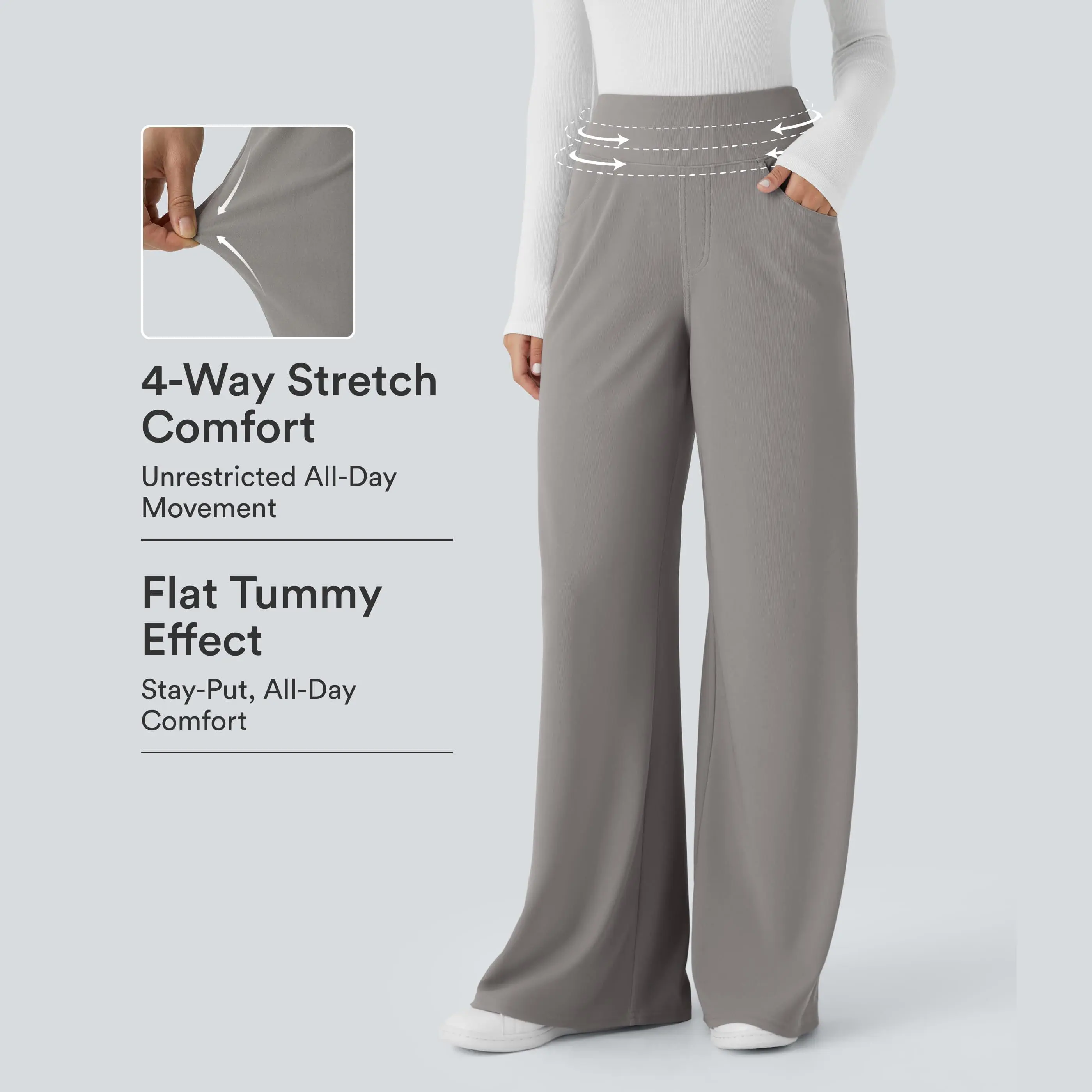 Halara Flex™ High Waisted Tummy Control Pockets Wide Leg Micro Waffle Work Pants