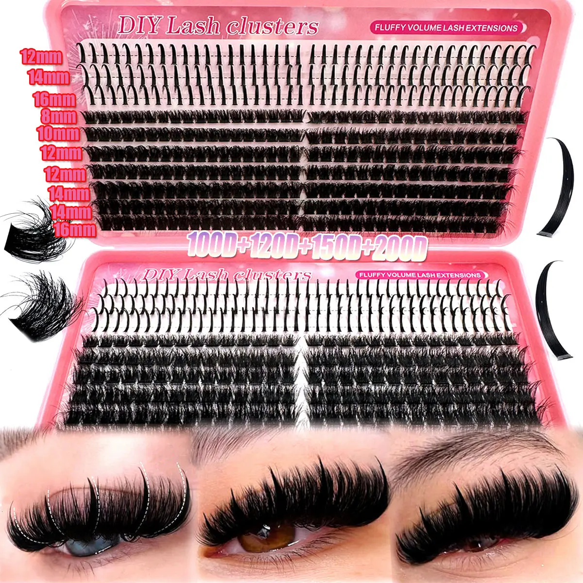 5 IN 1 Lash Clusters Spikes50D60D80D100D/Spikes60D80D100D120D/Spikes80D100D120D150D/Spikes100D120D150D200D Long 8-16mm Lash Spikes Eyelash Clusters Volume Individual Lashes DIY Spiky Lash Extension Manga Cluster Eyelash Extensions Mink Strips Lashes Thick