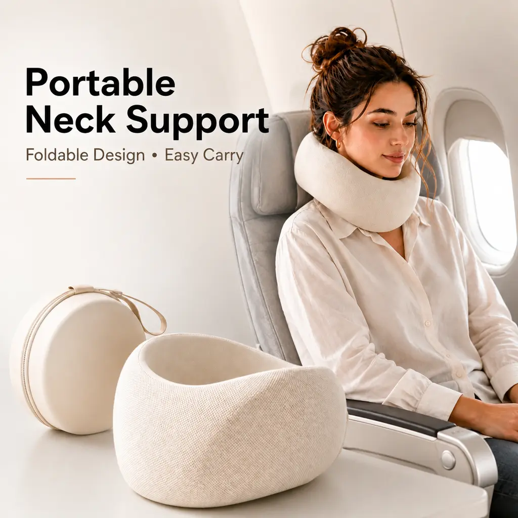 2026 New Travel Neck Pillow, Travel Neck Cushion, Breathable Comfortable Memory Foam Neck Pillow, Travel Nap Pillow with Storage Bag, Back To School