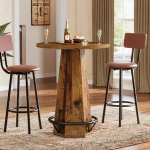 31.5 Inch Round Bar Height Table, Modern Bistro Pub Table with Sturdy Footrest, Space Saving High Top Cocktail Table, Heavy Duty Tall Dining Table for Kitchen, Living Room, Apartment, Small Space and Home Bar Decor