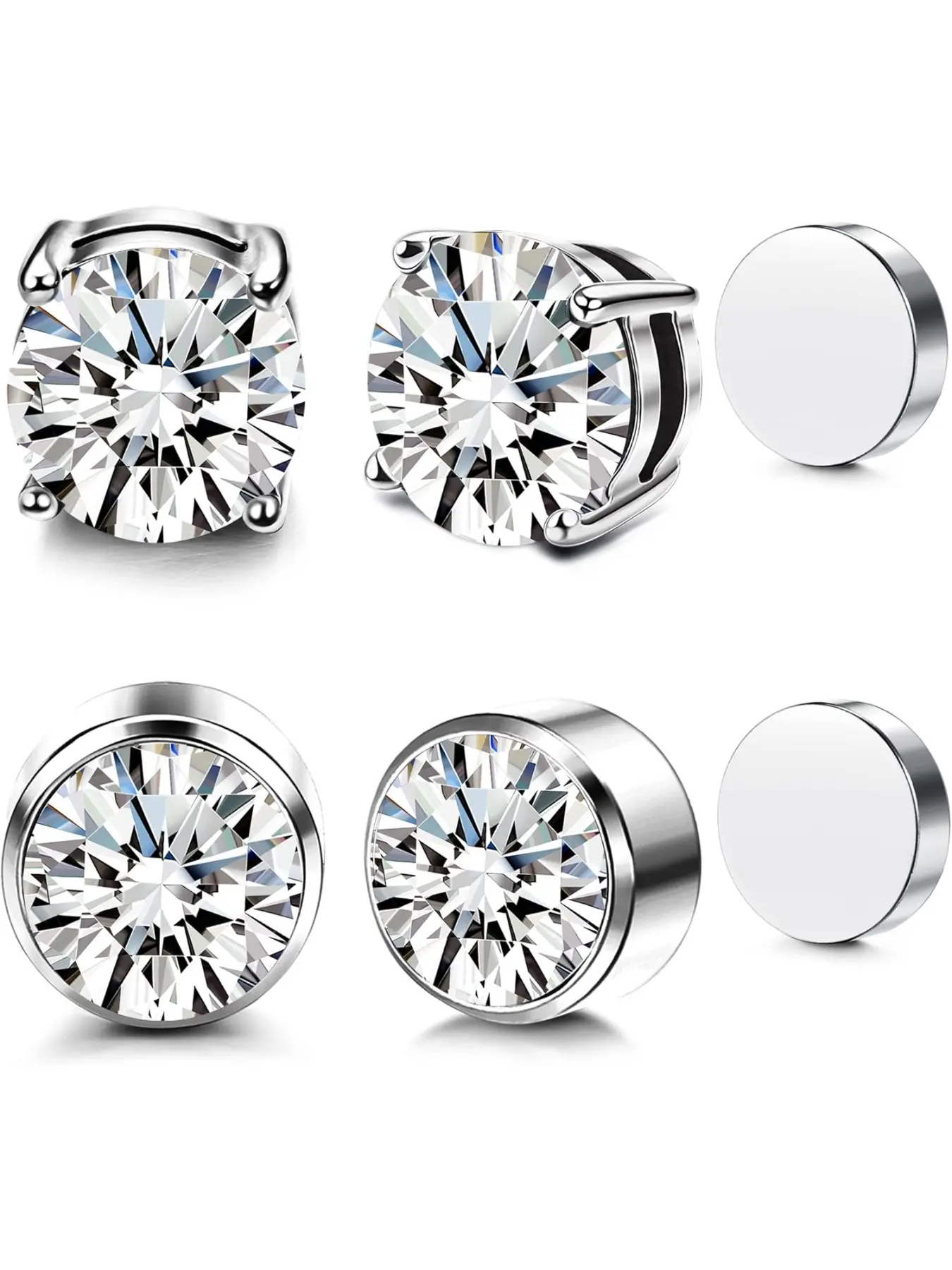 2 Pairs Acupressure Patch Magnetic Clip on Stud Earrings, Non Piercing Stainless Steel Zircon, Hypoallergenic Fashion Ear Jewelry Casual Earrings Set for Men Women Studs Earrings