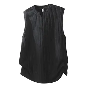 Men’s textured sleeveless T-shirt/tank top for summer — heavyweight, loose fit, athletic casual style, breathable, minimalist solid color