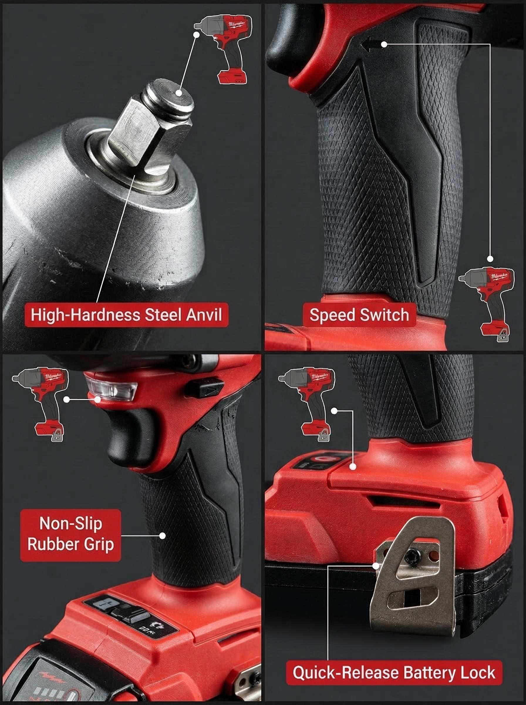 Milwaukee M18 FMTIWF12 18V Cordless Impact Wrench Suitable for Auto Repair and Steel Structure Installation Power Tool 900Nm Removal Torque Three-Speed Adjustable Compact Design