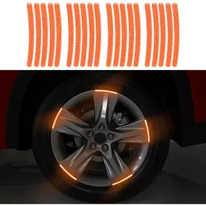 20Pcs Car Wheel Hub Reflective Sticker, Rim Stripe Decal, Night Safety Decoration Strip for Cars, Motorcycle (Orange)