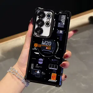 High-End Shockproof Semi-Transparent Cyberpunk Style Phone Case, Compatible with 25 Edge, S24, S23, S22 FE, Note20 Ultra Plus 4G/5G, Featuring a Black Border And Shock-Resistant Transparent Back Cover.