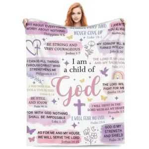 Christian Women's Flannel Throw Blanket - I Am A Child of God Inspirational Religious Baptism Gift, Soft Cozy, Breathable, Wrinkle Resistant, All Seasons, for Home Bedroom Decor, Picnic Mat