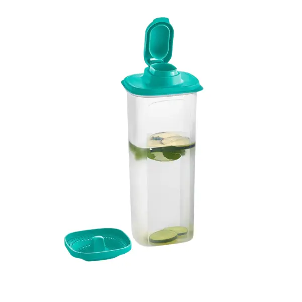 Tupperware Slim Line Pitcher ~ One 2 Quart Jug ~ Dripless Pour ~ Strainer Drinkware Beverage  ~ Blue/New Style  Compact Fridge Door Dishwasher Safe