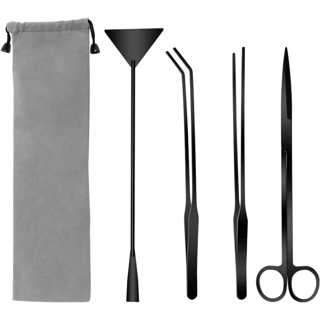 Quarium Aquascape Tools Kits, 4 in 1 Anti-Rust Aquatic  Aquascaping Tool Stainless Steel Black Tweezers  Spatula for Aquarium Tank Clean Fish Tank Aquascape Tools Sets (Black)