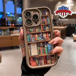 Phone Case Compatible for iPhone 16 15 14 Pro Max 13 12 11 XR XS Plus E Colorful Bookshelf Pattern TPU Lens Protection Durable Soft Cover Gift