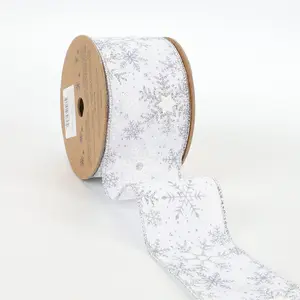 2 1/2" Wired Ribbon | "Glitter Snowflake" White/Silver | 10 Yard Roll wreath making Christms tree decor Christms Ribbon
