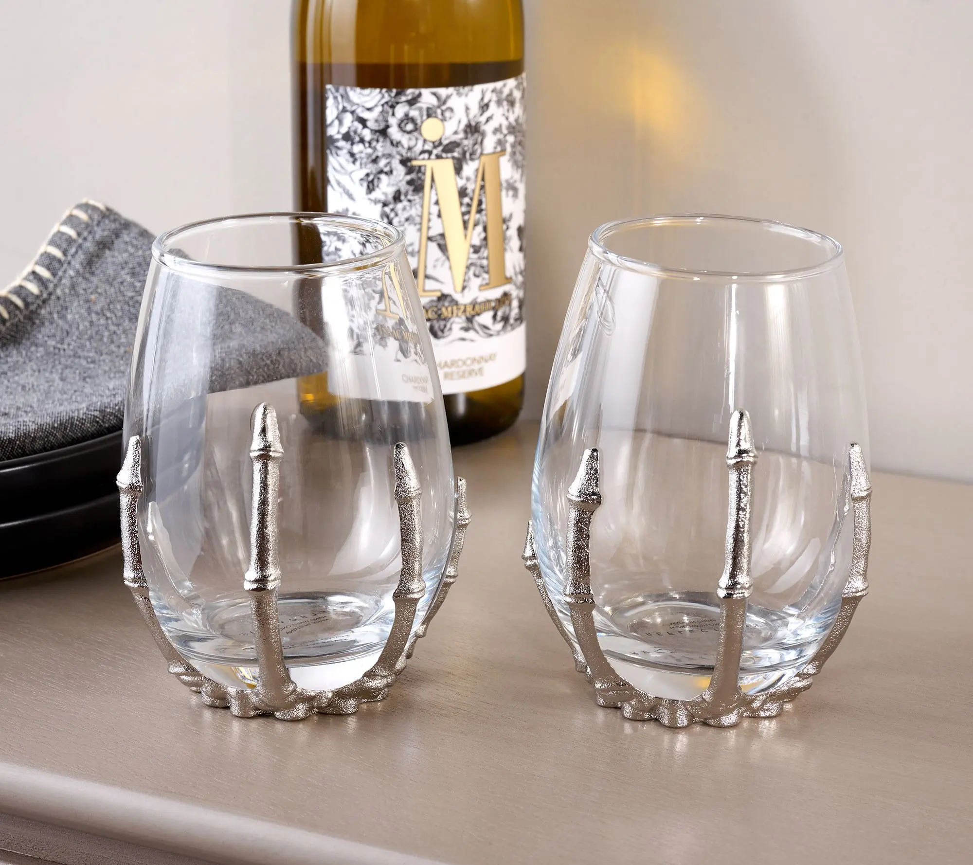 Home Reflections S/2 Skeleton Hand Wine Glasses Home Reflections S/2 Skeleton Hand Wine Glasses